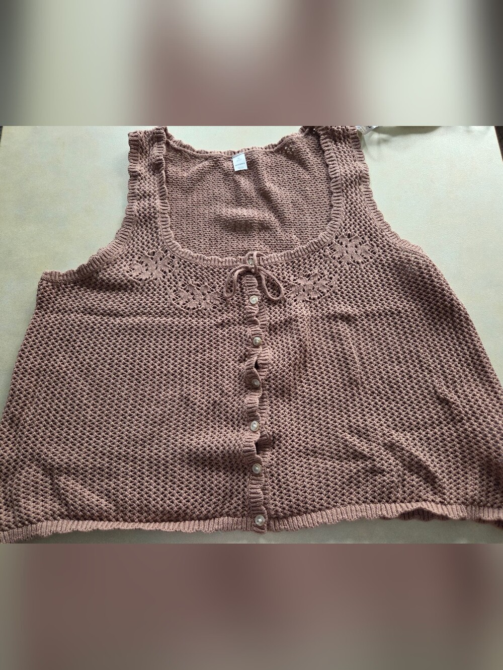NWT OLD NAVY MISSES SZ XL BROWN Crochet Knit Button-Front sleeveless Top
